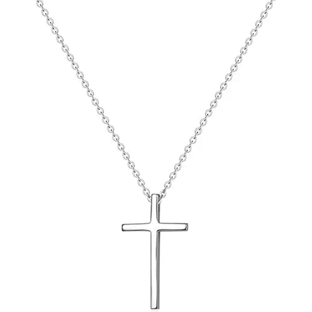 ⚡18K Silver Plated CZ Diamond Cross Necklace for Women Stainless Steel Faith